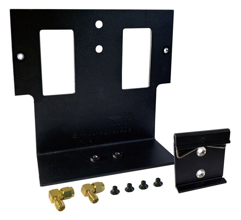 DIN mounting bracket kit; includes bracket, DIN rail clip, screws, SMA adapters and packaging.
Fits IX14 and IX20.