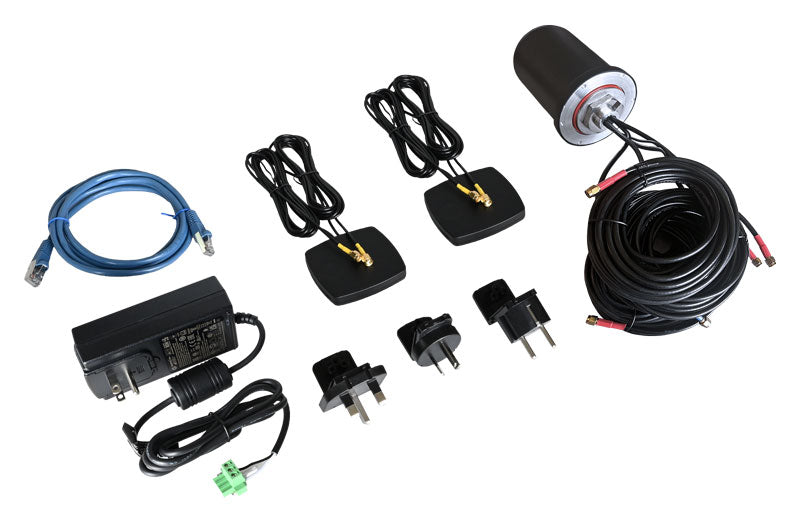 TX54-A152 5G accessory kit to aid in initial evaluation. Contains: AC/DC Power Supply, 12Vdc; US, EU, UK, AUS Plugs; Ethernet Cable; 5-in-1 Cellular Antenna 5G/4G MIMO 4x4 + GNSS, Dome, 5m cable; 2 Antennas,  Wi-Fi 2.4/5.0GHz MIMO 2x2, Patch